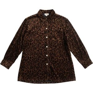 California Style Button Down Shirt Large Leopard Silk Blend Velvet Mob Wife